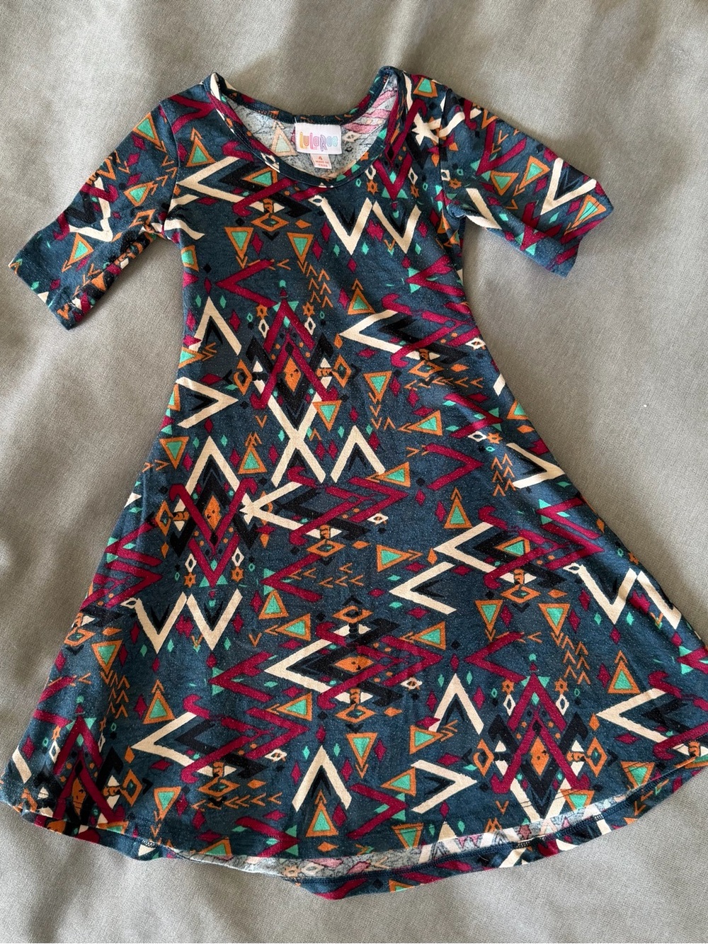 LuLaRoe Teal & Burgundy Aztec Print Knit Dress